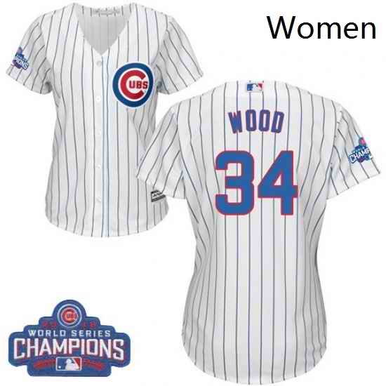 Womens Majestic Chicago Cubs 34 Kerry Wood Authentic White Home 2016 World Series Champions Cool Base MLB Jersey